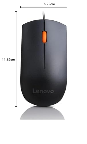 Lenovo 300 Wired Plug & Play USB Mouse, High Resolution 1600 DPI Optical Sensor, 3-Button Design with clickable Scroll Wheel, Ambidextrous, Ergonomic Mouse for Comfortable All-Day Grip (GX30M39704)