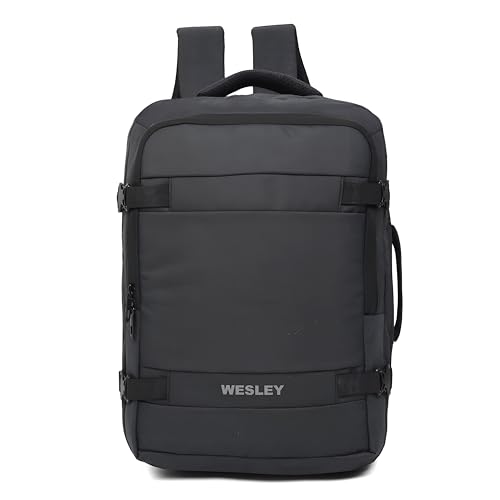 Wesley Luxur 45 Ltrs Overnighter Expandable Travel Laptop Backpack, Flight Cabin Approved Carry On with 16 inch Laptop Compartment, Anti Theft feature business/Travel/Weekender/college Charcoal Black