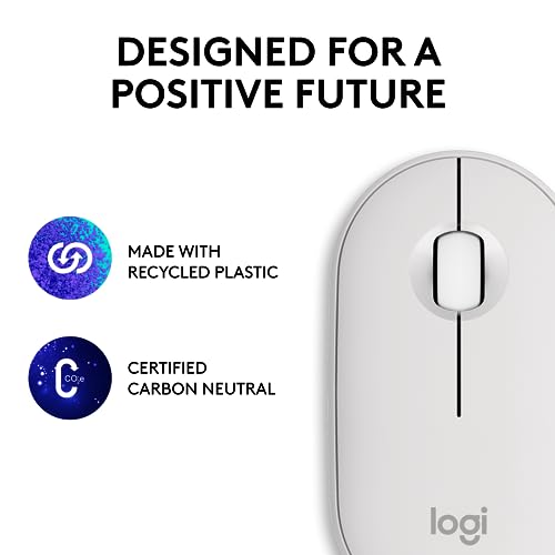 Logitech Pebble Mouse 2 M350s Slim Bluetooth Wireless Mouse, Portable, Lightweight, Customisable Button, Quiet Clicks, Easy-Switch for Windows, macOS, iPadOS, Android, Chrome OS - Tonal White