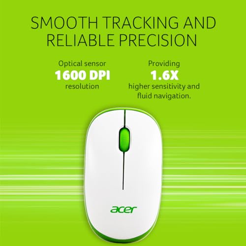 Acer Wireless Mouse (1600 DPI/2.4 GHz Wireless Frequency/Optical Sensor/USB Dongle) | Color: White/Green