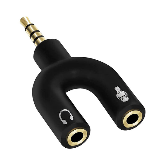 Sounce Audio Jack Headphones with mic, 3.5 mm Jack Splitter 2 Male 1 Female Black (U-Shape) (USPLITTER)