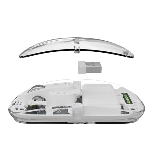 ZEBRONICS Sheer Rechargeable Wireless Mouse, Dual Mode (2.4GHz + BT), Dual Bluetooth, Silent Operation, Transparent Body, RGB, Battery Indicator, for Mac | Laptop | Computer (White)