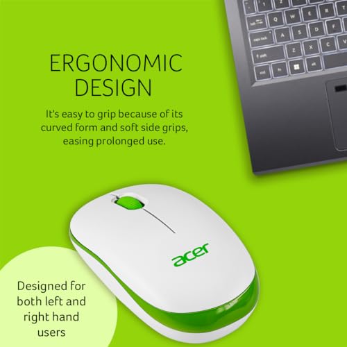 Acer Wireless Mouse (1600 DPI/2.4 GHz Wireless Frequency/Optical Sensor/USB Dongle) | Color: White/Green