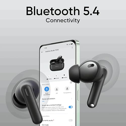 realme Buds T310 Truly Wireless in-Ear Earbuds with 46dB Hybrid ANC, 360° Spatial Audio, 12.4mm Dynamic Bass Driver, Upto 40Hrs Battery and Fast Charging (Vibrant Black)