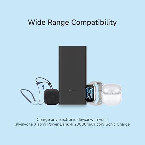 Xiaomi Power Bank 4i 20000mAh 33W Super Fast Charging PD | Power Delivery | QC 3.0|Type C Input & Output |Triple Output Ports|Classic Black|Supports Android,Apple, Tablets, Earbuds, Watches etc (MI)