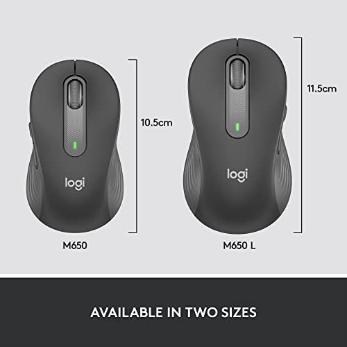 Logitech Signature M650 L Full Size Wireless Mouse - for Large Sized Hands, 2-Year Battery, Silent Clicks, Customisable Side Buttons, Bluetooth, for PC/Mac/Multi-Device/Chromebook - Graphite