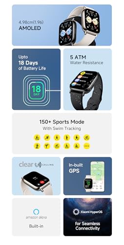 Redmi Watch 5 Lite|1.96" AMOLED Screen|in-Built GPS|BT Calling 2mic ENC|5 ATM|HyperOS Connectivity|18 Days Battery Life|200+ WatchFaces|160+ SportsModes|SpO2,HeartRate&FemaleHealth Tracking|Black