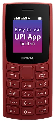 Nokia 106 Dual Sim, Keypad Phone with Built-in UPI Payments App, Long-Lasting Battery, Wireless FM Radio & MP3 Player, and MicroSD Card Slot | Red