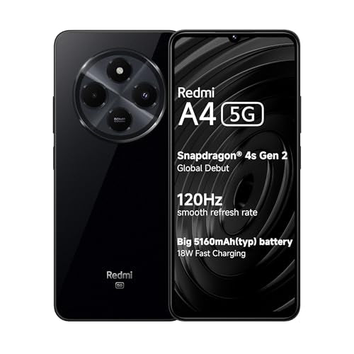 Redmi A4 5G (Starry Black, 4GB RAM, 64GB Storage) | Global Debut SD 4s Gen 2 | Segment Largest 6.88in 120Hz | 50MP Dual Camera | 18W Fast Charging