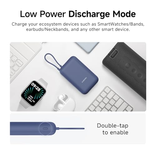 Xiaomi Pocket Power Bank 10000mAh 22.5W Fast Charging|Inbuilt Cable|Slim & Compact|Power Delivery|QC 3.0|Type-C Input & Output|3 Output Ports|Blue|Supports Android,Apple,Tablets,Earbuds,Watches