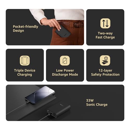 Xiaomi Pocket Power Bank pro 10000mAh 33W Super Fast Charging PD|Compact|Power Delivery|QC 3.0|Type C Input & Output|Triple Output Ports|Blue|Supports Android,Apple,Tablets,Earbuds,Watches etc (MI)