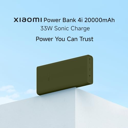 Xiaomi Power Bank 4i 20000mAh 33W Super Fast Charging PD | Power Delivery | QC 3.0|Type C Input & Output |Triple Output Ports|Olive Green|Supports Android,Apple, Tablets, Earbuds, Watches etc (MI)