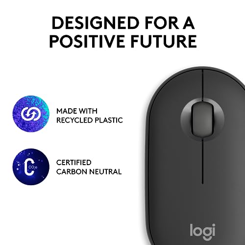 Logitech Pebble Mouse 2 M350s Slim Bluetooth Wireless Mouse, Portable, Lightweight, Customisable Button, Quiet Clicks, Easy-Switch for Windows, macOS, iPadOS, Android, Chrome OS - Tonal Graphite