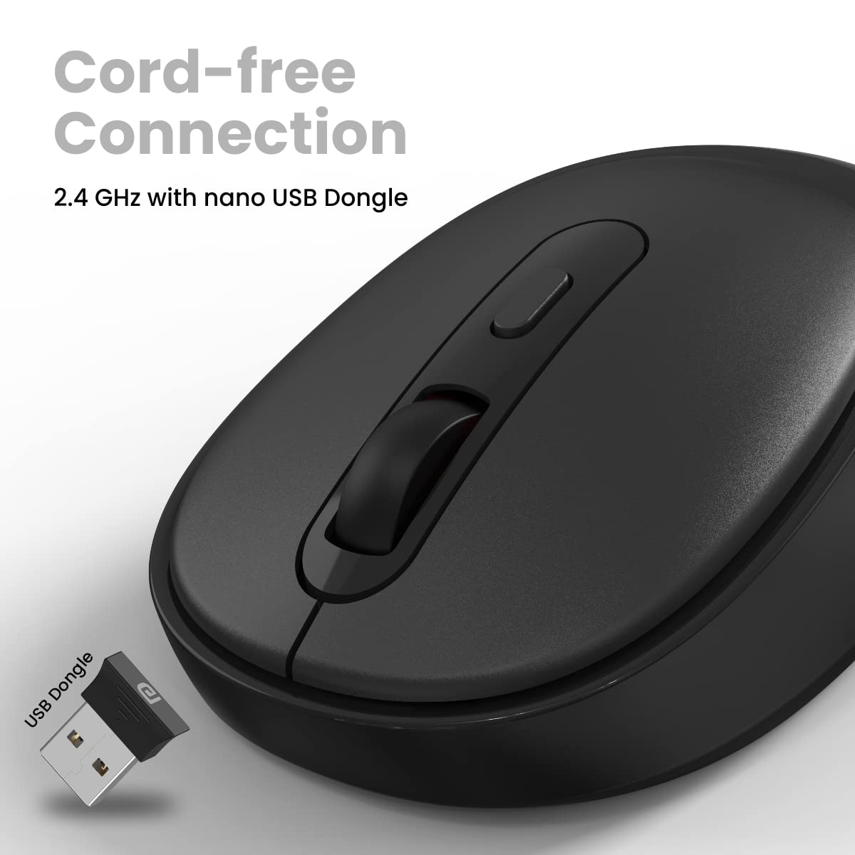 Portronics Toad 27 Wireless Mouse, Silent Buttons, 2.4 GHz with USB Nano Dongle for PC/Mac/Laptop, Auto Power Saving Mode, Adjustable DPI Button(Black)