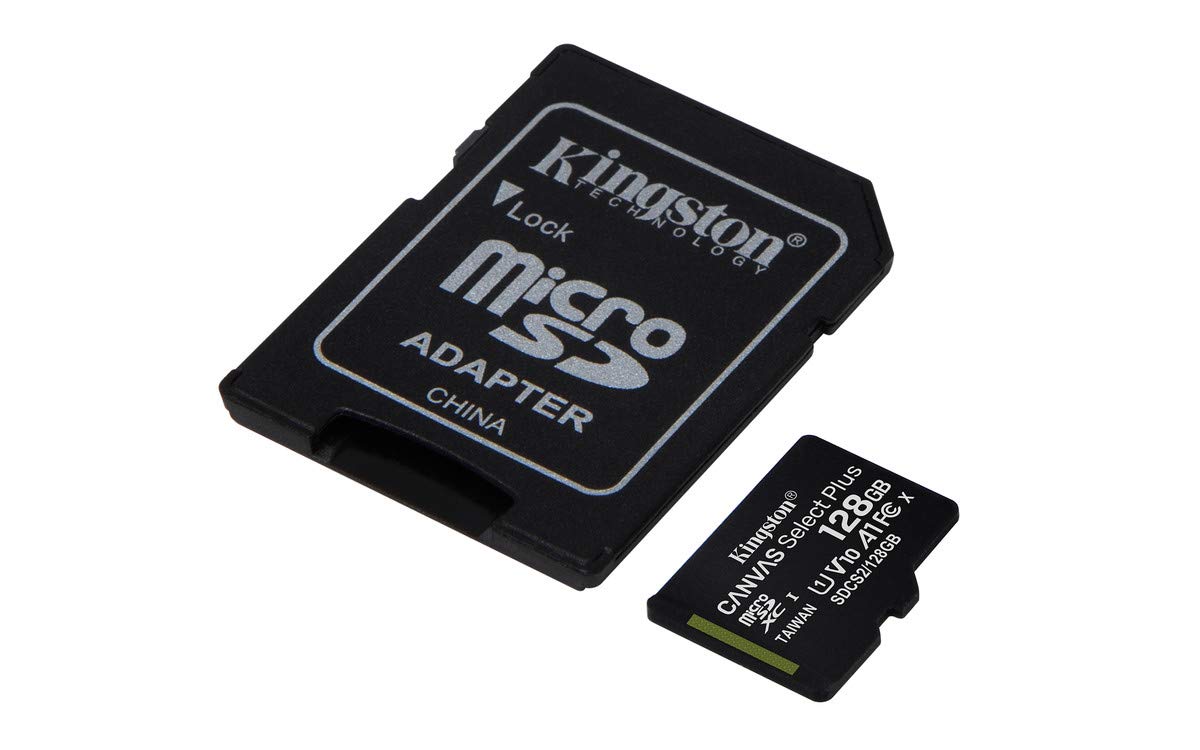 Kingston Canvas Select Plus 128GB microSD Card Class 10 UHS-I speeds up to 100MB/s with Adapter (SDCS2/128GBIN), Black