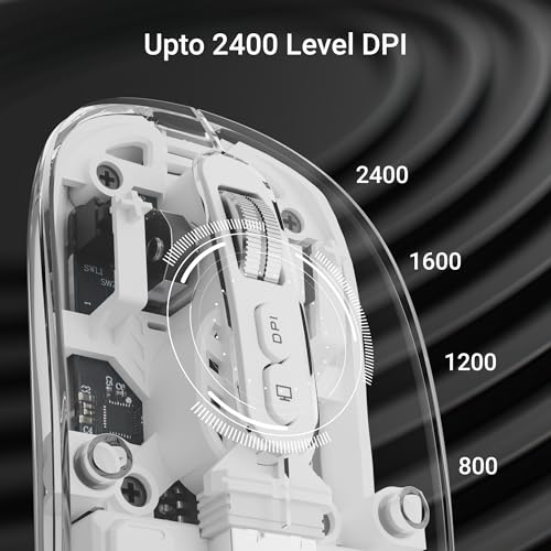 ZEBRONICS Sheer Rechargeable Wireless Mouse, Dual Mode (2.4GHz + BT), Dual Bluetooth, Silent Operation, Transparent Body, RGB, Battery Indicator, for Mac | Laptop | Computer (White)