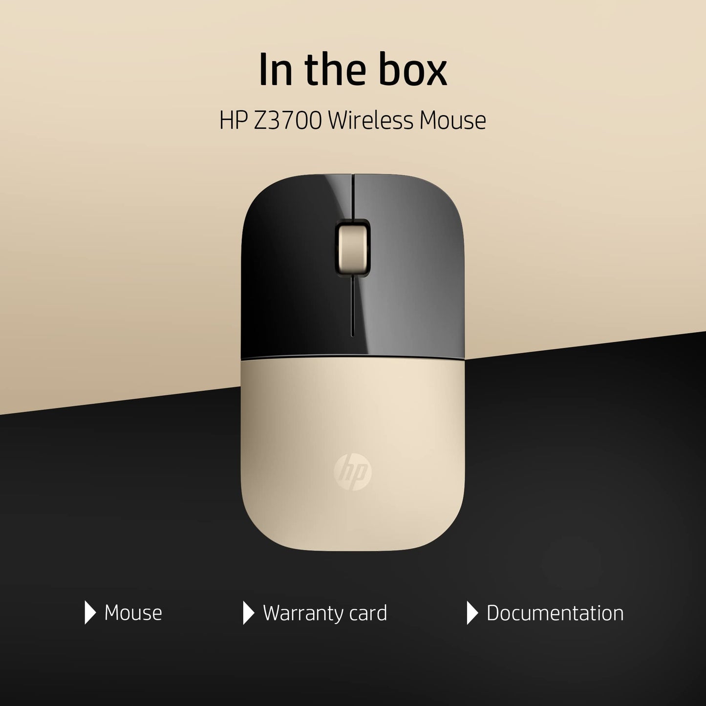 HP Z3700 Wireless Optical Mouse with USB Receiver and 2.4GHz Wireless Connection/ 1200DPI / 16 Months Long Battery Life/Ambidextrous and Slim Design (Modern Gold)