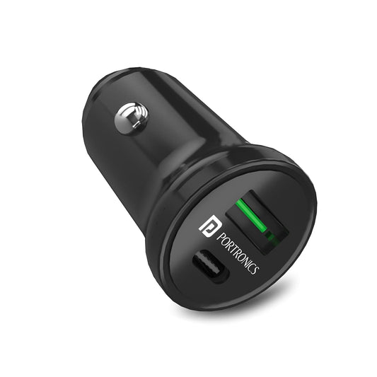 Portronics 38W Dual Output Fast Car Charger with 20W Type-C PD & 18W USB, Compact Size, Charging Adapter Compatible with Cars for iPhone & Android Smartphone, Smartwatch, Earbud, Power Bank (Black)