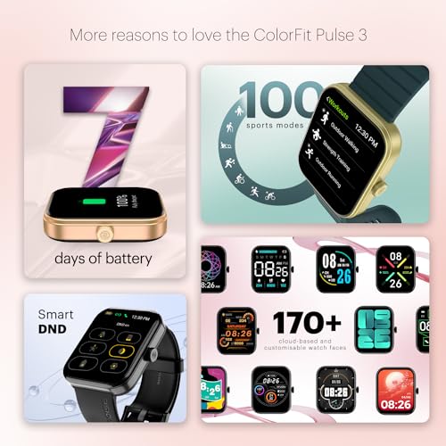 Noise ColorFit Pulse 3 with 1.96" Biggest Display Bluetooth Calling Smart Watch, Premium Build, Auto Sport Detection & 170+ Watch Faces Smartwatch for Men & Women - Midnight Black