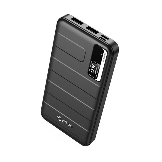 pTron Dynamo Nitro 10000mAh 12W Power Bank, Dual USB Charging Ports, 2 Input Ports Type-C & Micro USB, Made in India, Multiple Layers of Protection & BIS Certified (Black)