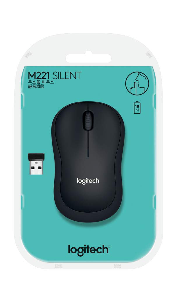 Logitech M221 Wireless Mouse, Silent Buttons, 2.4 GHz with USB Mini Receiver, 1000 DPI Optical Tracking, 18-Month Battery Life, Ambidextrous PC/Mac/Laptop - Charcoal Grey