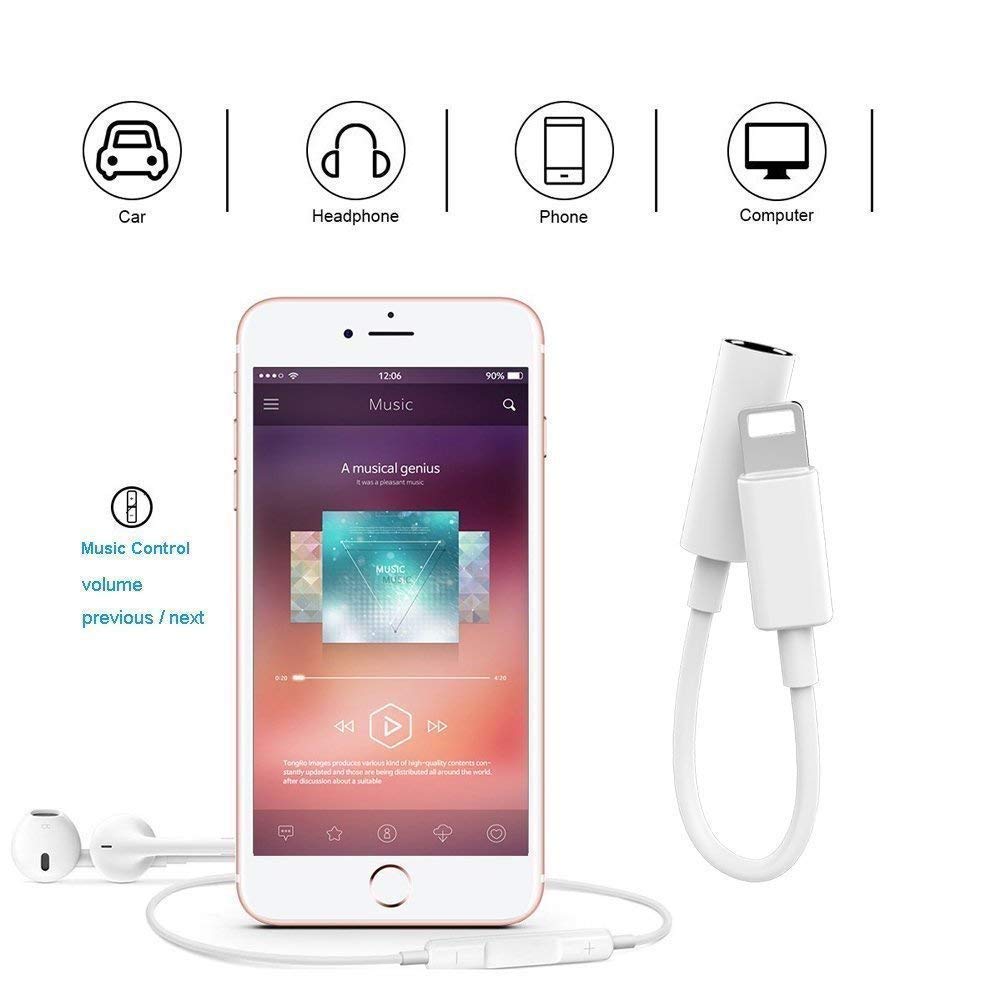 Sounce 3.5 mm Headphone Jack Adapter Connector Supported Music Control and Calling Function Audio Adapter for Phone Xs MAX/XR/X/8/7/Plus/6S/6/SE/5S/5C/Pad/and More (White