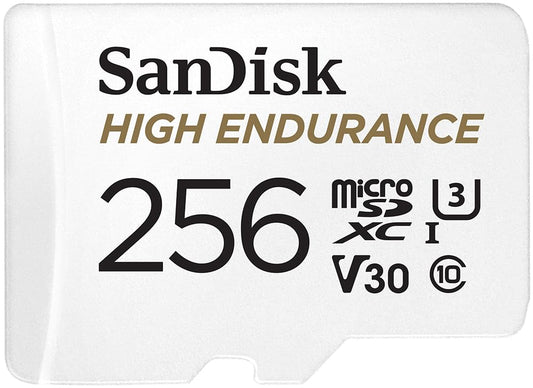 SanDisk 256GB High Endurance Video microSDXC Card with Adapter for Dash Cam and Home Monitoring Surveillance Systems - C10, U3, V30, 4K UHD, Micro SD Card - SDSQQNR-256G-GN6IA