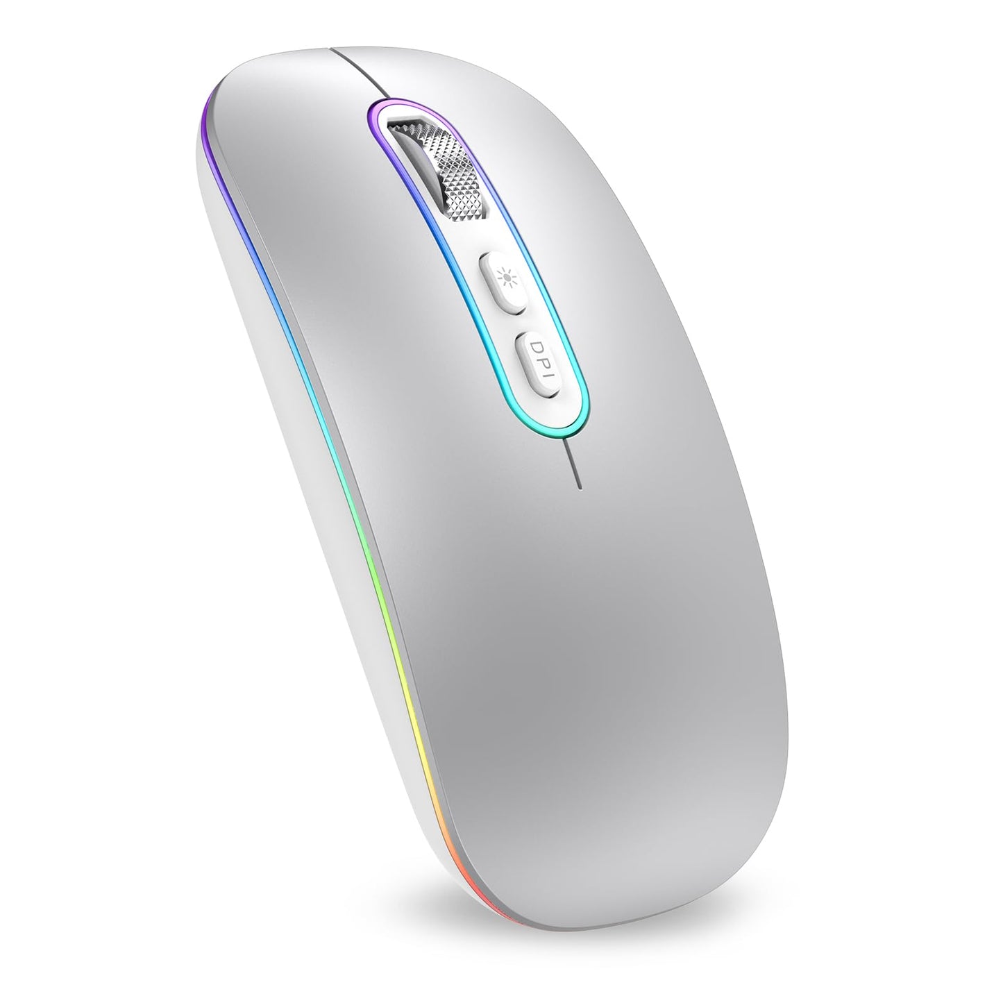 cimetech Dual Mode (BT 5.1+2.4G) Wireless Mouse, Rechargeable Portable Lightweight Mouse for Laptop with LED Lights, Compatible with Laptop/PC/Mac OS/Windows/Chrome OS - Silver