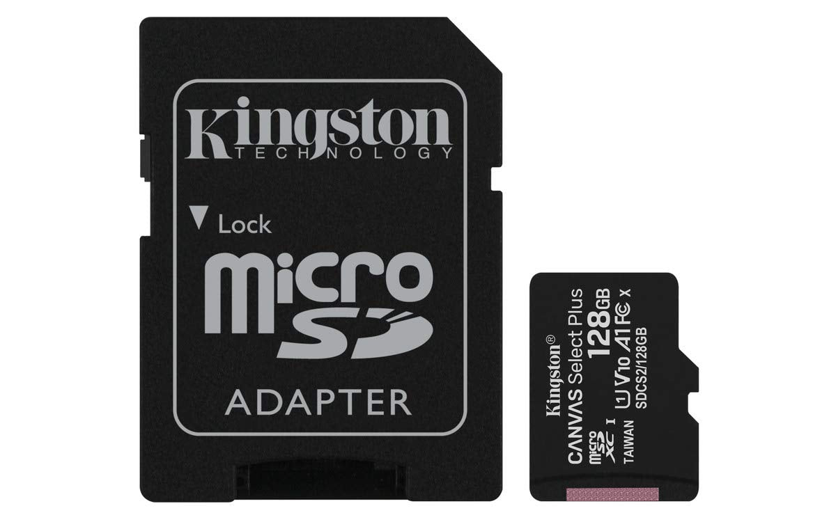 Kingston Canvas Select Plus 128GB microSD Card Class 10 UHS-I speeds up to 100MB/s with Adapter (SDCS2/128GBIN), Black