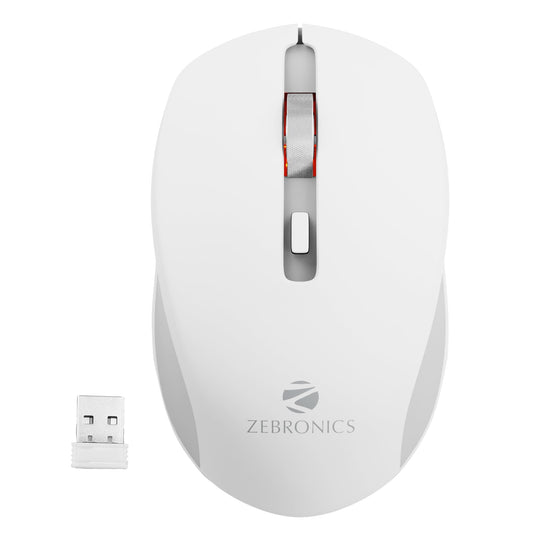 ZEBRONICS Zeb-Jaguar Wireless Mouse, 2.4GHz with USB Nano Receiver, High Precision Optical Tracking, 4 Buttons, Plug & Play, Ambidextrous, for PC/Mac/Laptop (White+Grey)