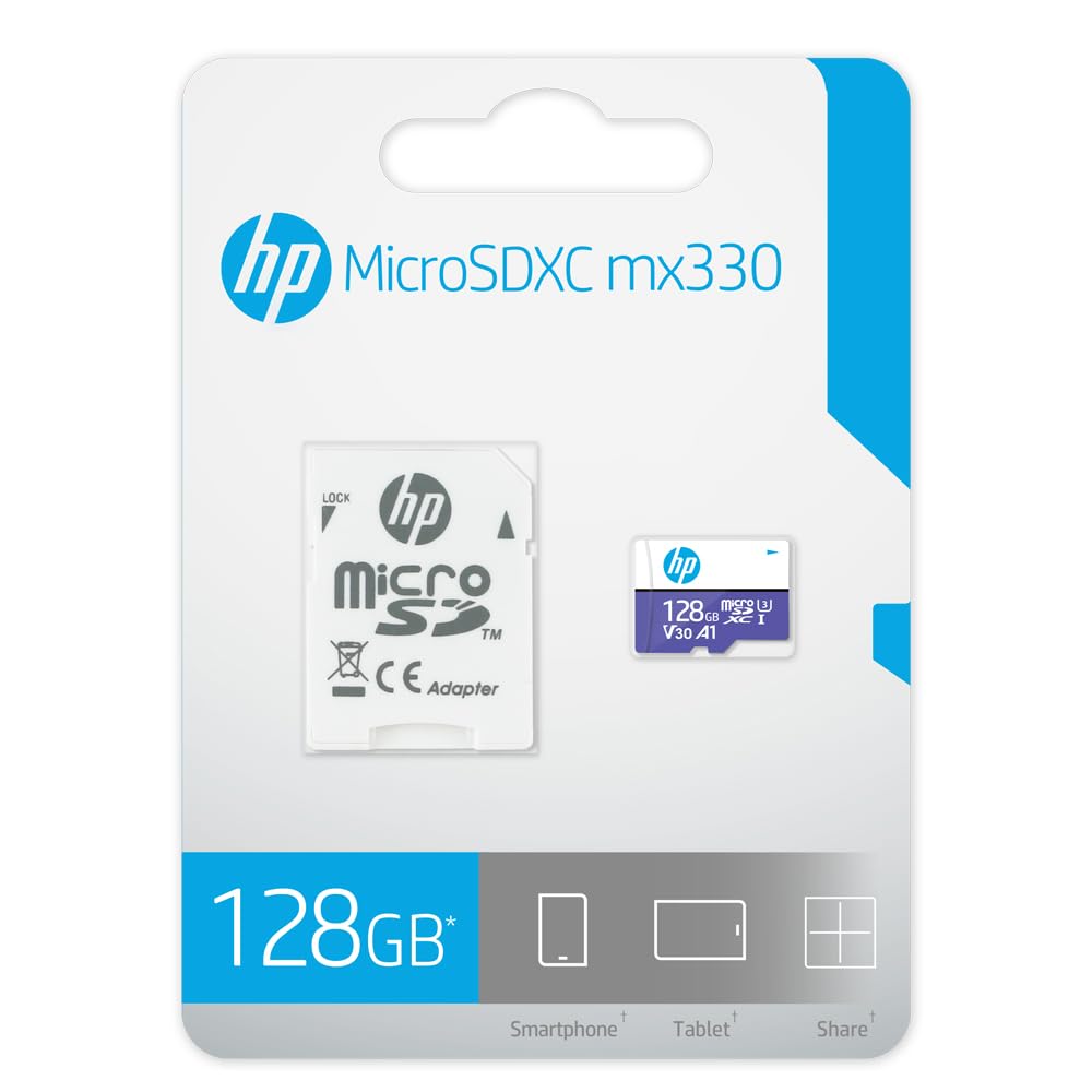 HP Micro SD Card 128GB with Adapter A1 U3 V30 (Purple), (HFUD128-MX330)