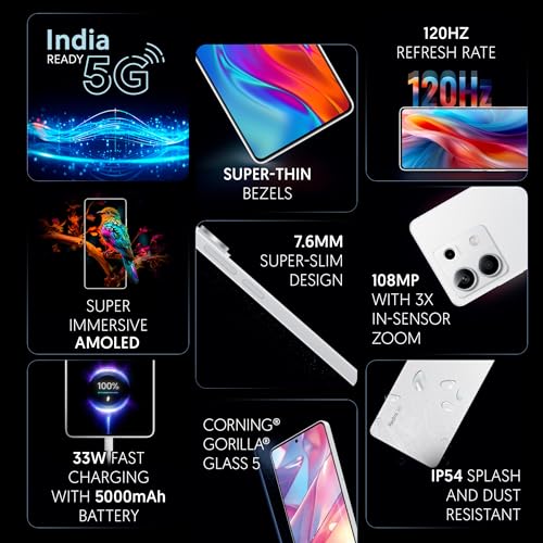 Redmi Note 13 5G (Arctic White, 6GB RAM, 128GB Storage) | 5G Ready | 120Hz Bezel-Less AMOLED | 7.mm Slimmest Note Ever | 108MP Pro-Grade Camera