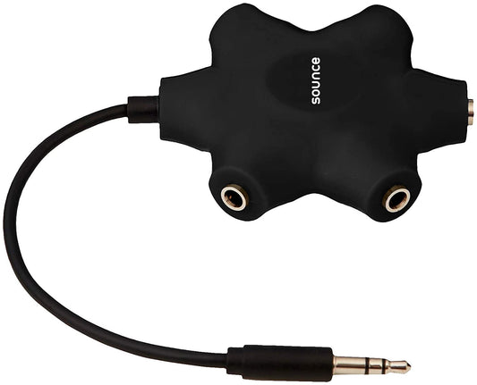 Sounce 5-Way Multi Headphone Audio Splitter Aux Adapter Connector Multi Headphone Splitter, 3.5mm Audio Stereo Splitter Cable, 1 Male to 5 Port Female Earphone Headset Splitter Adapter, black (5WAYAUX)