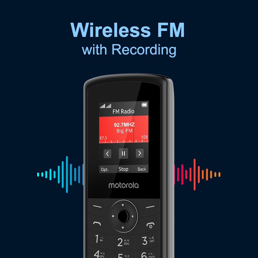 Motorola All-New A10 Dual Sim keypad Phone (with Voice Feature) | 2 Years Replacement | Wireless FM | Bluetooth Connectivity | Auto Call Recording (Black)