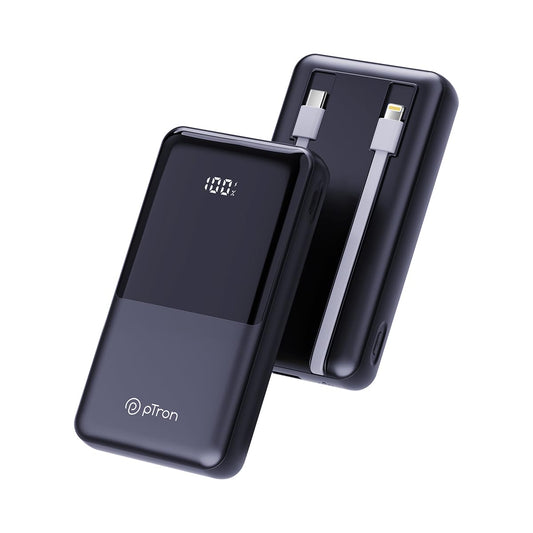 pTron Dynamo Power 20000mAh 22.5W Super Fast Charging Power Bank with Quick Charge & 20W Power Delivery, Built-in Charging Cables, 4 Outputs, Type-C Input/Output Port & LED Battery Display (Black)