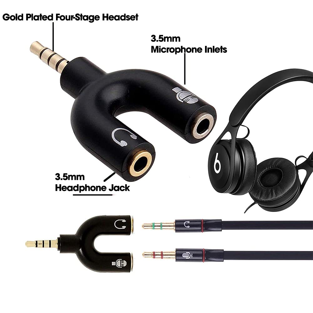 Sounce Audio Jack Headphones with mic, 3.5 mm Jack Splitter 2 Male 1 Female Black (U-Shape) (USPLITTER)