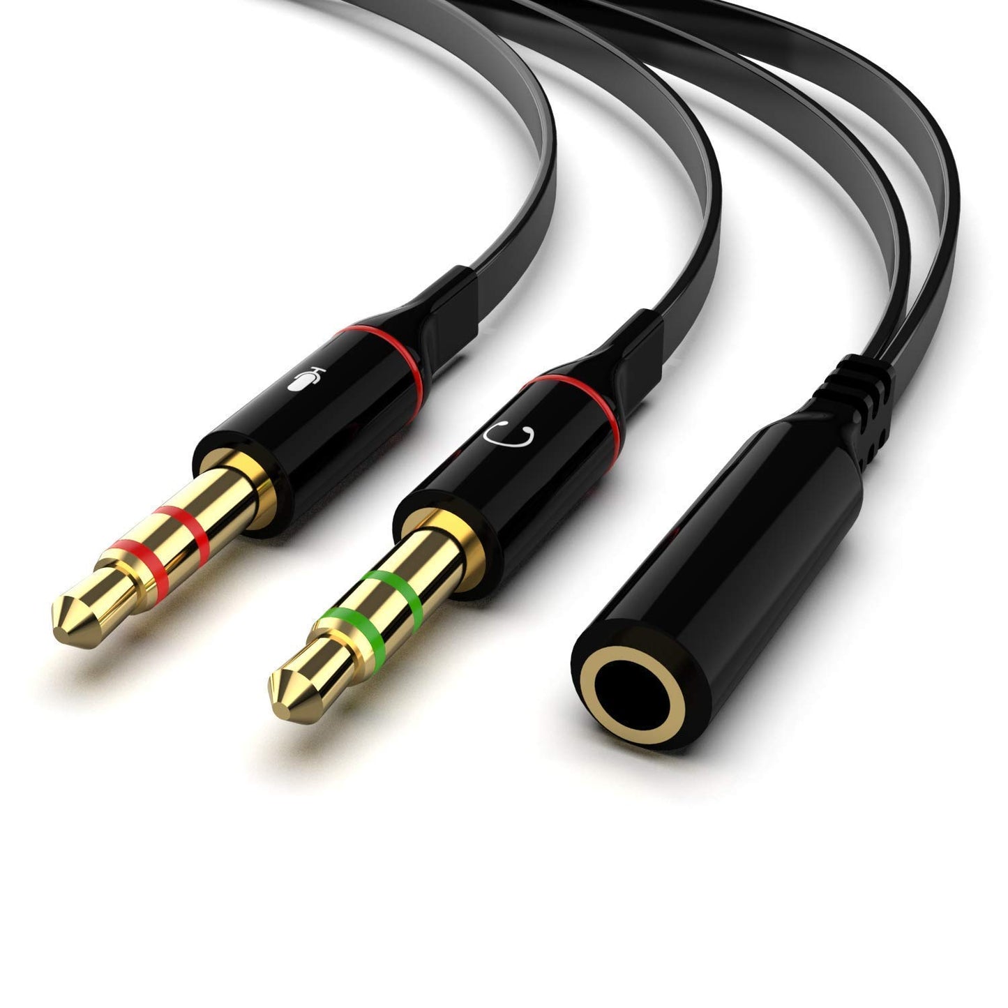 Lapster Gold Plated 2 Male to 1 Female 3.5mm Headphone Earphone Mic Audio Y Splitter Cable for PC Laptop – Black