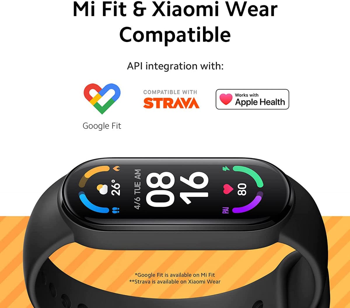 Xiaomi Mi Smart Band 6 - 1.56'' (3.96 cm) Large AMOLED Color Display, 2 Week Battery Life, 30 Fitness Mode, 5 ATM, SpO2, HR, Sleep Monitoring, Women's Health Tracking, Alarm, Music Control (Black)