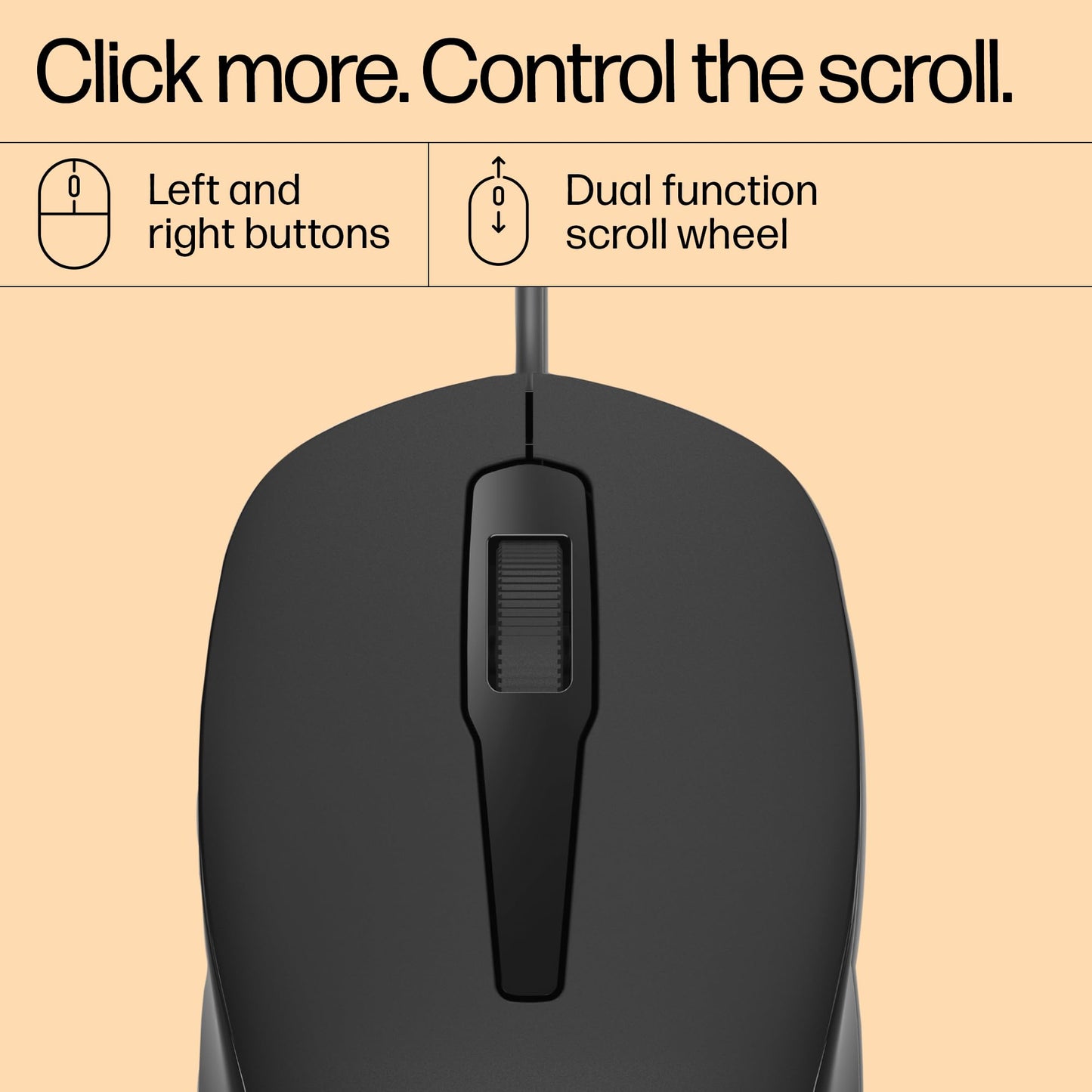 HP 150 Wired Mouse- Elegant Ergonomic Design, 1600 DPI Optical Tracking, USB Plug & Play / 3 Years Warranty (240J6AA), Black