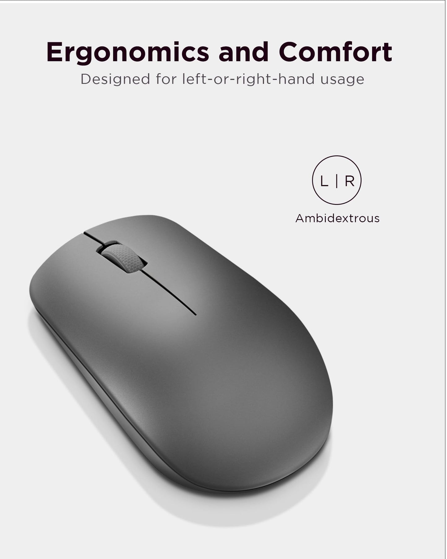 Lenovo 530 Wireless Mouse (Graphite): Ambidextrous, Ergonomic Mouse, Up to 8 Million clicks for Left and Right Buttons, Optical Sensor 1200 DPI, 2.4 GHz Wireless Technology via Nano USB Receiver