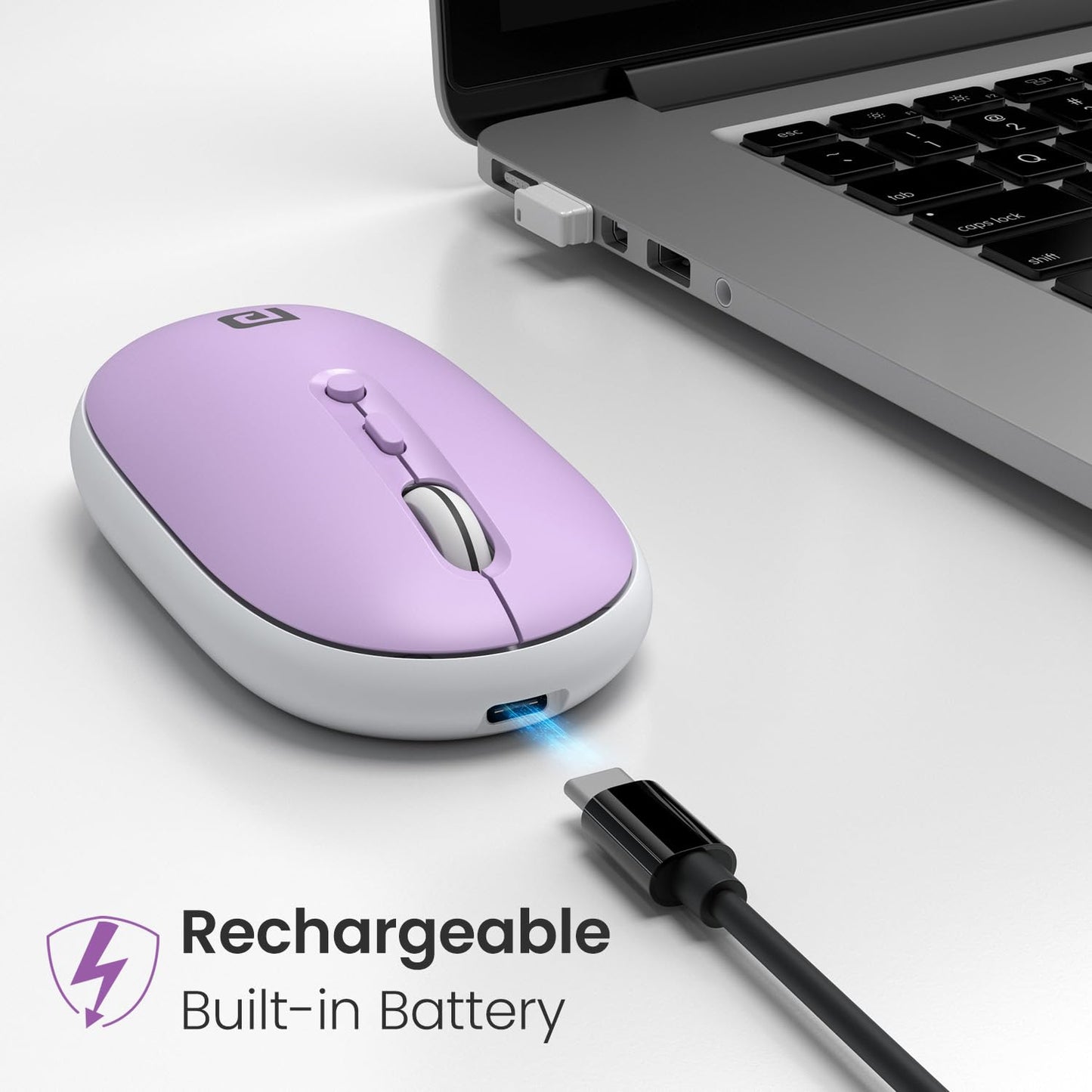 Portronics Toad II Bluetooth Mouse, with Bluetooth 5.0 & 2.4 Ghz Dual Wireless Connectivity, Rechargeable Battery, Adjustable DPI up to 1600 Compatible with Laptop, MacBook, PC (Purple)