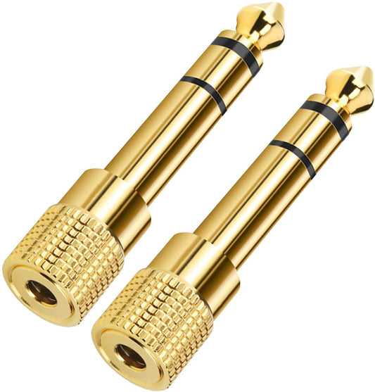 NEXT GEEK Gold Plated 3.5mm Female to 6.5mm Male Headphone Audio Stereo Adapter Plug Converter Jack for Electric Guitar, Amplifier, Piano, Keyboard, etc (Pack of 2) (2 Year Warranty)