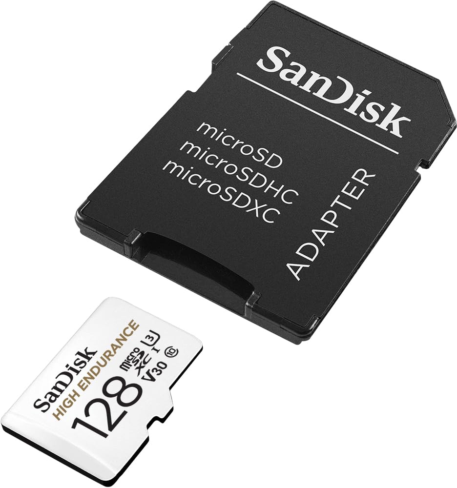 SanDisk 128GB High Endurance Video MicroSDXC Card with Adapter for Dash Cam and Home Monitoring Surveillance Systems - C10, U3, V30, 4K UHD, Micro SD Card - SDSQQNR-128G-GN6IA