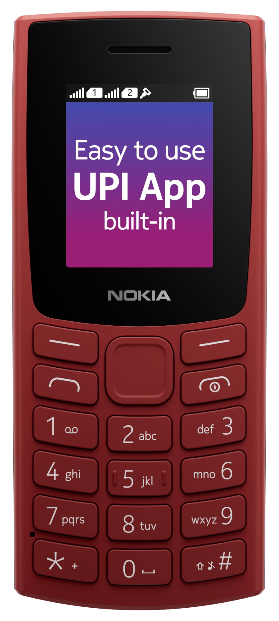 Nokia 106 Single Sim, Keypad Phone with Built-in UPI Payments App, Long-Lasting Battery, Wireless FM Radio & MP3 Player, and MicroSD Card Slot | Red