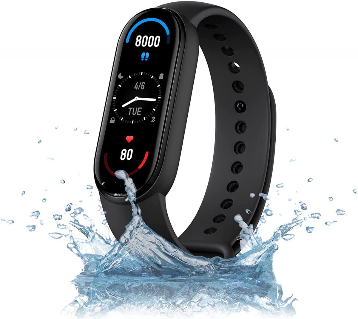 Xiaomi Mi Smart Band 6 - 1.56'' (3.96 cm) Large AMOLED Color Display, 2 Week Battery Life, 30 Fitness Mode, 5 ATM, SpO2, HR, Sleep Monitoring, Women's Health Tracking, Alarm, Music Control (Black)