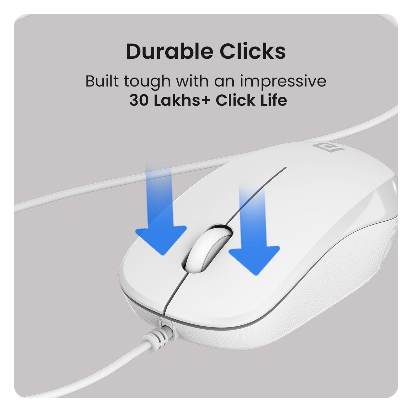 Portronics Toad 102 Wired Mouse with 3 Buttons, Clickable Scroll Wheel, High-Precision 1200 DPI Optical Sensor, 1.5m Long Cable, Ergonomic Ambidextrous Design for PC & Laptop(White)