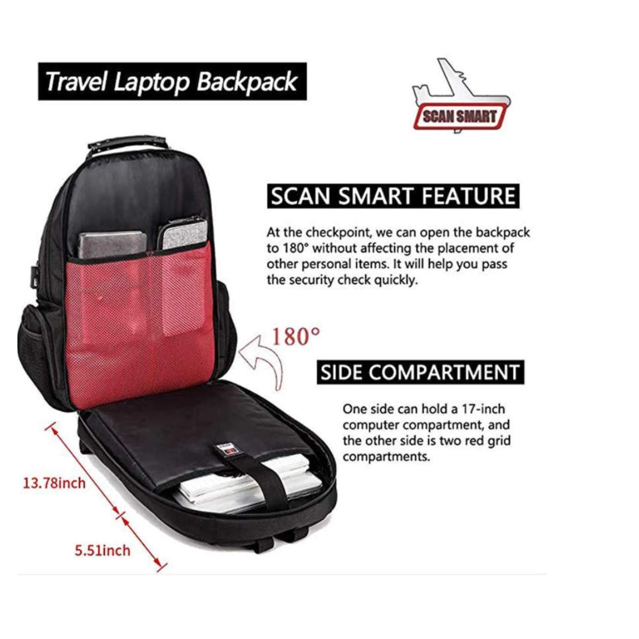 Red Lemon Swisslook Polyester Bange Series 45L 15.6-inch Laptop Bags Backpack for Men and Women Waterproof USB Anti Theft Travel Backpack -Black