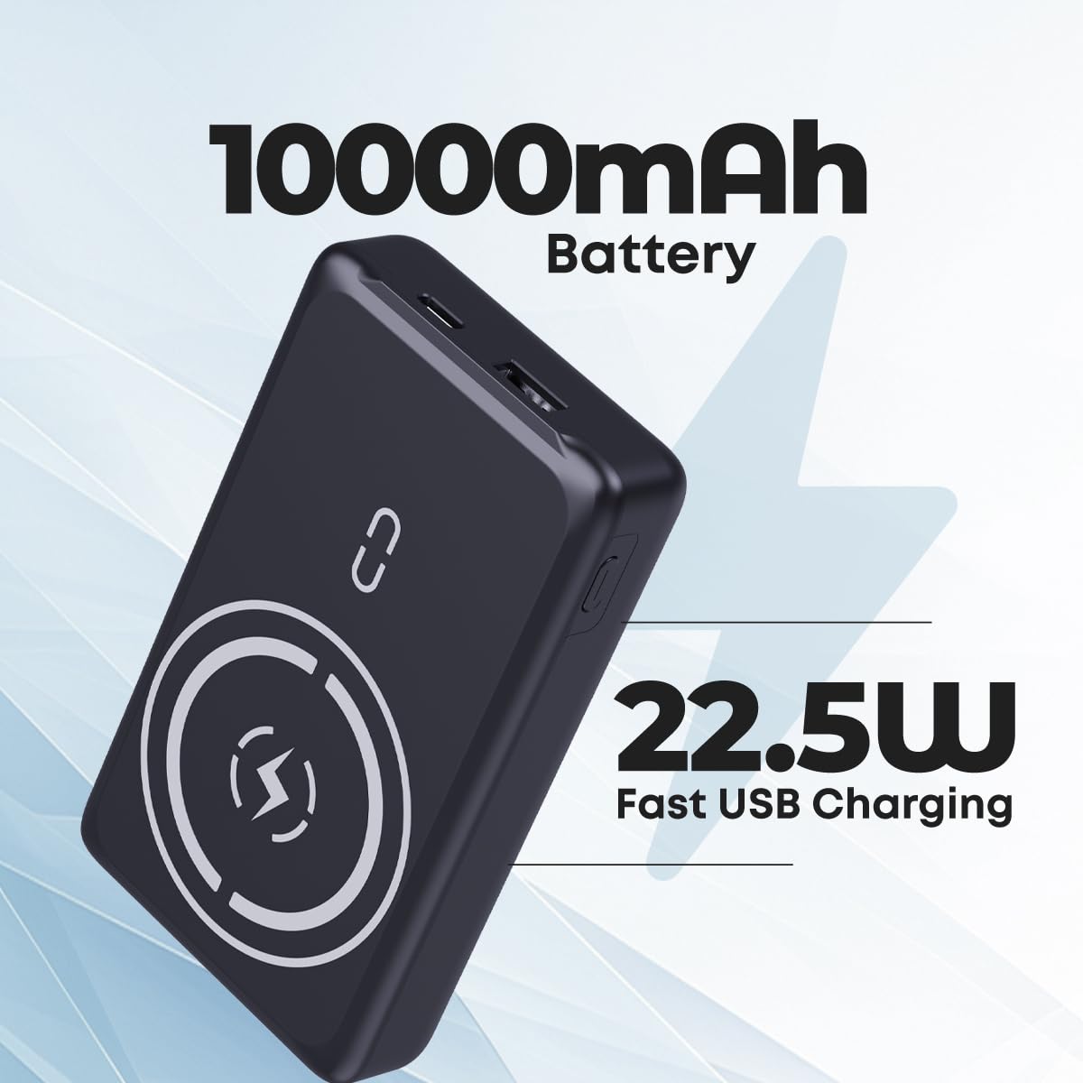 pTron Dynamo Arc 10000mAh 22.5W USB Fast Charging Nano Magnetic Power Bank, 15W Magnetic Wireless Charging, 20W PD/Type C Fast Charging, 3 Outputs/1 Input & Multiple Layers of Protection (Black)