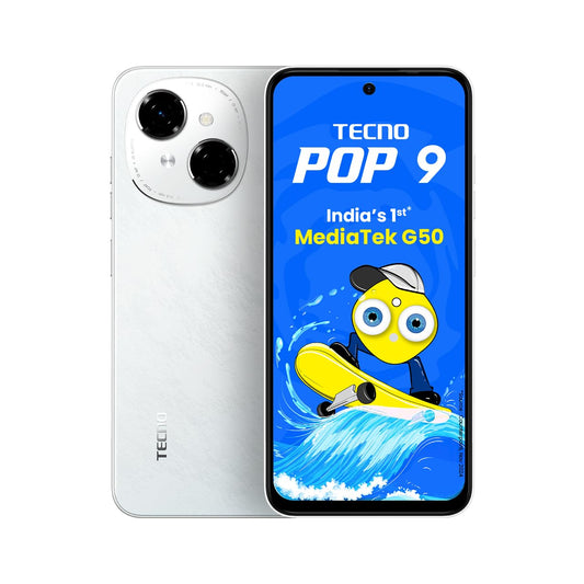 TECNO POP 9 (Glittery White, 3GB+64GB) |India's 1st Mediatek G50 | IP54 Rated | IR Remote | Dual Speaker with DTS | 36 Month Lag Free Fluency | 15W Fast Charging Support | 5000 mAh Battery