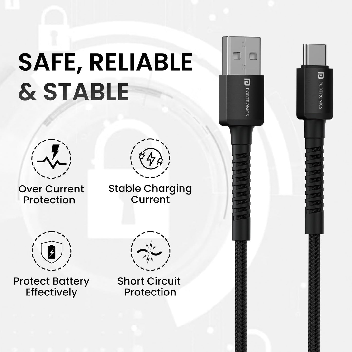 Portronics Konnect X USB to Type C Cable with 3A Output, Fast Charging & Data Transfer, Nylon Braided, Aluminium Alloy Shell, 1M Length compatible with Type C Smartphones(Black)